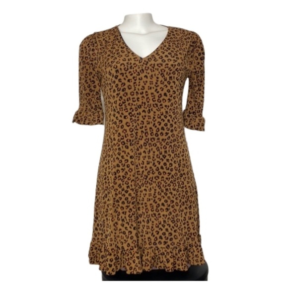 CeCe Leopard Print Ruffled Pullover Stretch Mini Dress Mobwife Art Deco size XS - Picture 2 of 11